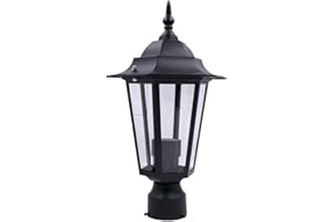 szdc88 Farola Jardín, E27 Césped Lámpara Alta Polo Hexágono Columna Cabeza Poste Decoración Yarda para Calle Exterior - Negro, free size