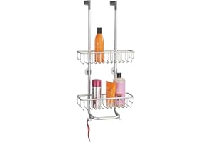 mDesign Over Door Shower Caddy - Practical Shower Shelves with Drill-free Installation - Hanging Shower Basket - Stainless Steel Shower Caddy - for all Shower Accessories