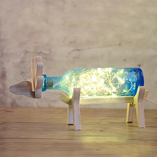KABSJ mood light Table 3D Deer Bedside Lamp, Christmas, Creative Personality Solid Wood Bedroom Desk Lamp Nightlight, Ordinary Button Switch,Haitian Blue
