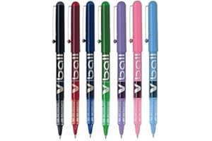 Lot de 7 stylos à bille Pilot V Ball - Pointe fine en métal de 0,5 mm - Largeur d'écriture de 0,3 mm - Encre liquide (noir, rouge, bleu, vert, violet, rose et bleu clair) - BL-VB5
