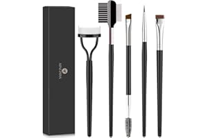 KINGMAS 5-teiliges Augen Make-up-Pinsel Set, Eyeliner-Pinsel, Augenbrauen-Pinsel, Wimper Kamm, Wimpernpinsel