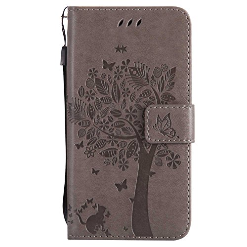 Preisvergleich Produktbild DENDICO Galaxy J3 2017 Hülle, Leder Handyhülle mit Standfunktion und Kartenfach, Magnetverschluss Flip Brieftasche Etui Schutzhülle für Samsung Galaxy J3 2017 - Grau