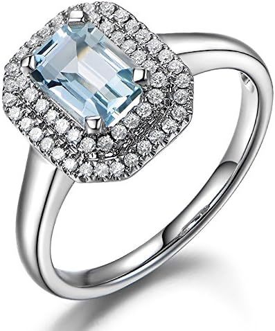 Vintage Antique Natural Blue Aquamarine Wedding Engagement Diamond for Fashion Women Band Ring 14K Solid White Gold