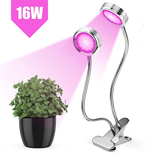 Preisvergleich Produktbild Elec3 Doppelkopf LED Pflanzenlampe,16W Pflanzenleuchte Grow Licht Wachsen Lichter, Klemmleuchten mit 360 Grad einstellbar Flexible Gooseneck für Zimmerpflanzen Hydroponik Gewächshaus Gartenarbeit ( Adapter im Lieferumfang enthalten)