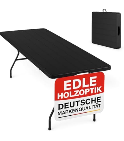VEVOR Klapptisch 180cm Schwarz - Tragbarer Gartentisch Für 4-6 Personen