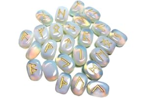 Whitewhale Opalite Rune Stones Tumbled Engraved Lettering Crystal Set Healing Chakra Reiki