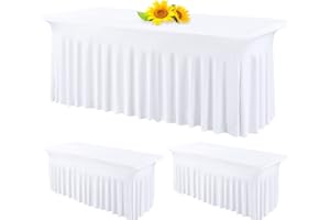 ‎SHOWGEOUS Showgeous 2er-Pack 180cm Lange Spandex-Tischröcke, Dehnbare Tischdecke, Einteilige, knitterfreie Tischdecke und Tischrock für rechteckige Tische, Messen, Restaurants, Hochzeiten, Partys (weiß)