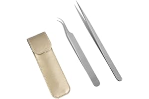 Lunamoon Pinzette Ciglia Professionali Pinzette per Ciglia Volume 3D 6D Pinzette Dritta e Pinzette Curva in Acciaio Inox 2pz (tweezers set02)