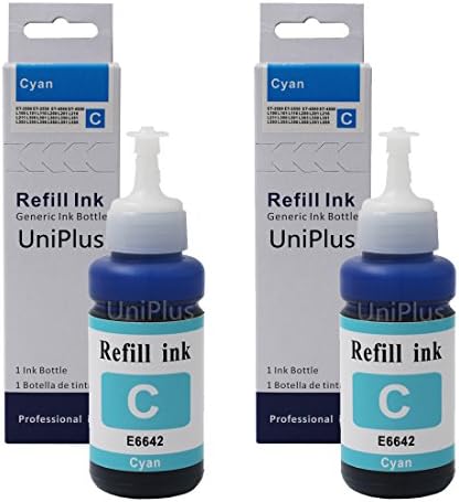 UniPlus 2 Pack Refill Ink Replacement for Epson T6642 (70ml Cyan Ink) Used for Epson EcoTank Printers