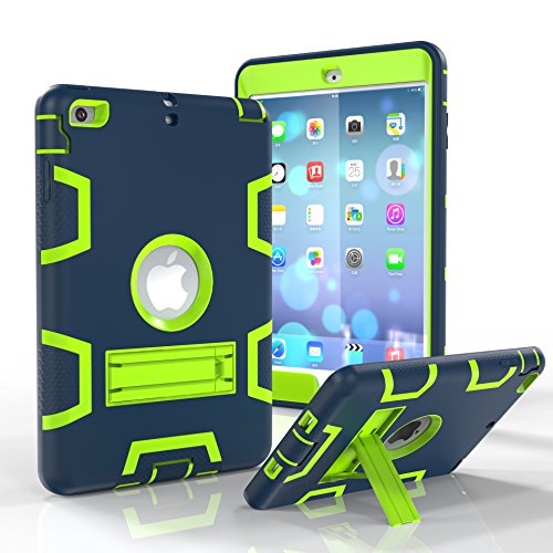 iPad Mini1/2/3 Case, VPR 3 In 1 [Kickstand] [Shockproof] High Impact Resistant Hybrid Armor Defender Silicone Protective Case For Apple iPad Mini1 /iPad Mini2 /iPad Mini3 (Navy+Green)
