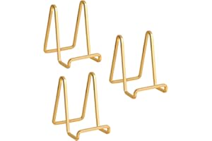 DIDUDIDU Plate Holder Easel Display Stand - 4.5 inch Metal Plate Stands for Display - Tabletop Picture Stand - Gold Iron Easels for Display Pictures | Photo Frames | Book | Decorative Plates | Plaque - 3 Pack