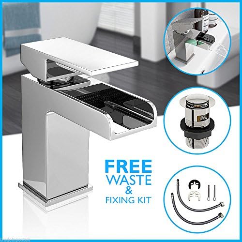 Waterfall Bathroom Basin Sink Tap Square Mixer Chrome Mono Bloc Luxury Cloakroom