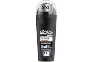 ‎L'ORÉAL MEN EXPERT L'Oréal Men Expert XXL 5in1 Deoroller für Männer, Deo Roll-On gegen starken Schweißgeruch, Schwitzen, Achselnässe und weiße Rückstände, Herren 48H Deodorant ohne Alkohol, Carbon Protect, 1 x 100 ml