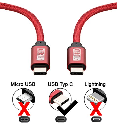 USB C Kabel auf USB 3.0 Typ C 1M Ladekabel Nylon Textilkabel Datenkabel für USB 3.1 Computer und Smartphones wie Nexus 5X, 6P, OnePlus 2, OP 3, HTC 10, MacBook Pro und viele mehr – ROT - 2