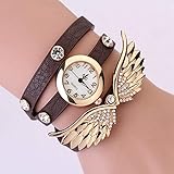 ANLW Damen Wings Armbanduhr Gürtel Uhr Weibliche Diamant Wickel Wickelarmband Tisch Verpackung Um Uhr Quarz Mädchen,Darkbrown