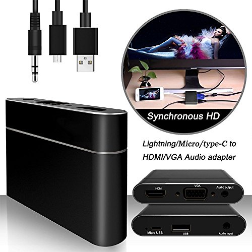 Lightning Digital AV Adapter, HuiHeng Intelligent Conversion Adapter Powered by EZcast USB to HDMI/VGA/Audio For IOS and Android Devices Windows Computers (Black) - 4