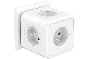 SUOMA Cube Multiprise 5 Prises, Cubo multitoma de 5 enchufes, adaptador multitoma de 3680 W, 5 Tomas CA, multitoma cubo inalámbrico, multitoma cubo Para oficina, Taller, CASA, viaje, Blanco