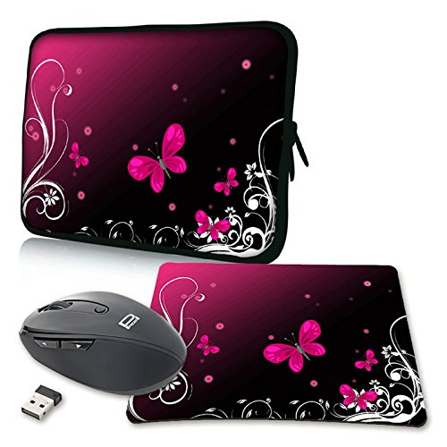PEDEA Design Schutzhülle Notebook Tasche bis 17,3 Zoll (43,9cm) mit Mauspad und schnurloser Maus, Butterfly
