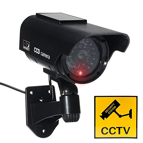 JUSTOP Dummy CCTV Camera Outdoor/Indoor Waterproof With Reality LED Light Solar Or Battery Powered Fake CCTV Cam - Black