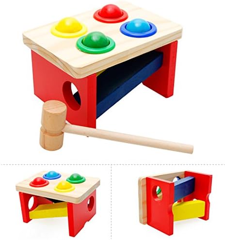 Wood Collection(TM) Wooden Pounding Bench - Pound &amp; Tap Pounder Bench Slide with Balls and Hammer for Child 2 Year and Up - Perfect Christmas Gift for Your Kids