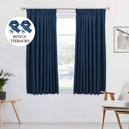 H. VERSAILTEX Cortina de oscurecimiento, cortina opaca con ojales, 2 piezas 245 x 130 cm (alto x ancho), juego de 2 unidades, tejido, azul marino, 2 x W46'' x D54''