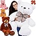 Produktbild KIDIZ® XXL Teddybär - 100cm, weiß  Super kuschelig  Lebensgroß  Fliege abnehmbar | Riesen Kuschelbär, Knuddelbär | Riesiger Plüschbär, Riesen-Teddy aus Plüschstoff für Kinder & Erwachsene | Weiches Kuscheltier, Stofftier zum Kuscheln
