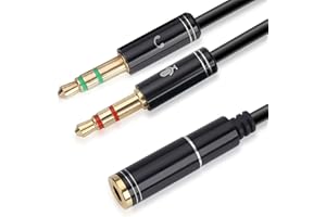NANYI 3.5mm 4 Pin Female To 2x3.5mm 3 Pin Male Headphone converter head audio splitter Y Adapter cable -30cm -Black/1Pack