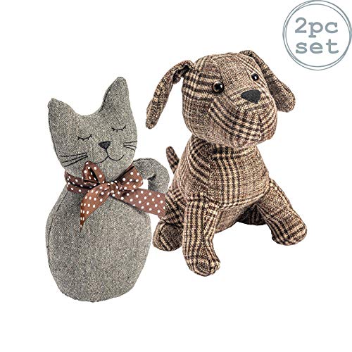 Nicola Spring Milo the Dog and Jasper the Cat Door Stops in Fabric - Vintage Decorative Doorstops