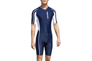 YOUCAI Homme Professionnel Maillot de Bain Une pièce d'entraînement Manche Courte Col Rond Contraste Combinaison de Surf Plongée Natation Combinaison Shorty de Plage Grande Taille