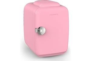 CROWNFUL Mini Fridge, 4 Liter 6 Can Portable Cooler and Warmer, Personal Fridge for Skin Care, Cosmetics, Food, Great for Bedroom, Office, Car, Dorm, ETL Listed (Pink) [Energy Class A]