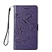 Produktbild Xperia M2 Hülle, Anlike Schutzhülle Sony Xperia M2 (4,8 Zoll) Wallet Tasche [Butterfly geprägte Serie] Handyhülle für Lila