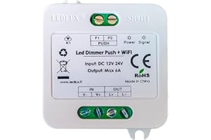 LEDLUX SH9111 - Atenuador LED de 24 V/12 V, para tira LED - WiFi + botón N.O. Pulsador de atenuación, compatible con Alexa y Google Home.