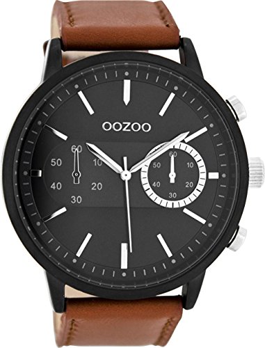 Oozoo Herrenuhr mit Lederband 49 MM Schwarz/Rotbraun C8266