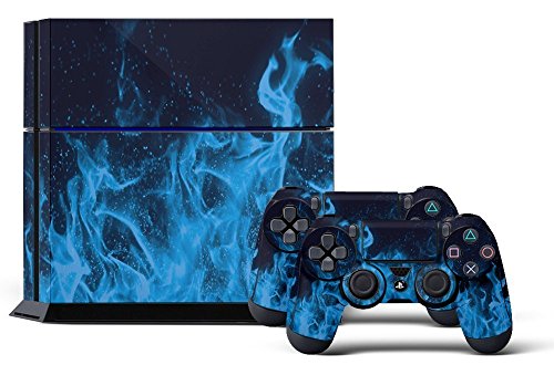 Preisvergleich Produktbild Playstation 4 + 2 Controller Aufkleber Schutzfolie Set - Blaue Flammen / PS4