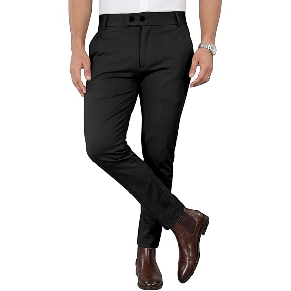 marc anthony slim fit dress pants Raphael Men's Washable Flat Front Slim Fit Black Dress Pants, Black / 30 main image 1