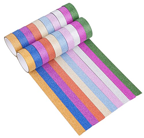 DIKETE® 20 Rollen Glitzer Klebeband Dekorative Regenbogen Papier Masking Tape Klebeband DIY Aufkleber Maskierung Decor Sticky Kleber Scrapbooking Dekobänder Farbig - 2