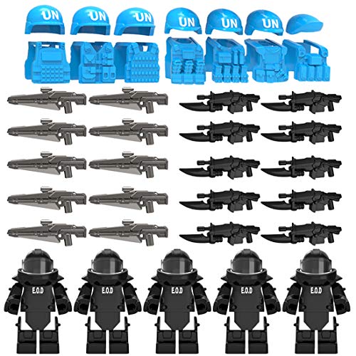 MAJOZ 42 Pièces Accessoires Militaires Ensemble Armes Armure Moderne SWAT Briques de Construction - Compatibles avec des Principales Marques