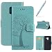 Produktbild Robinsoni Kompatibel mit Samsung Galaxy A8 2018 Hülle PU Leder Tasche,Prägung Muster Eule Baum Schutzhülle Handytasche Brieftasche Karten Slot Magnetverschluss Flip Case Stand Klapphülle Etui,Grün