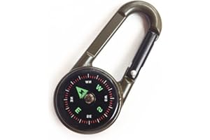 Oaimyy-Kompass mit Karabinerhaken + Multifunktions-Thermometer, tragbar, aus Metall, für Wandern/Reisen/Camping, mit Vergrößerungslinse, professionell, 3 in 1