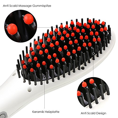 MVPower Haar Glättungsbürste Ion Keramik Stylingbürste mit glättfunktion elektrischer Haarglätter Bürste (weiß) - 4
