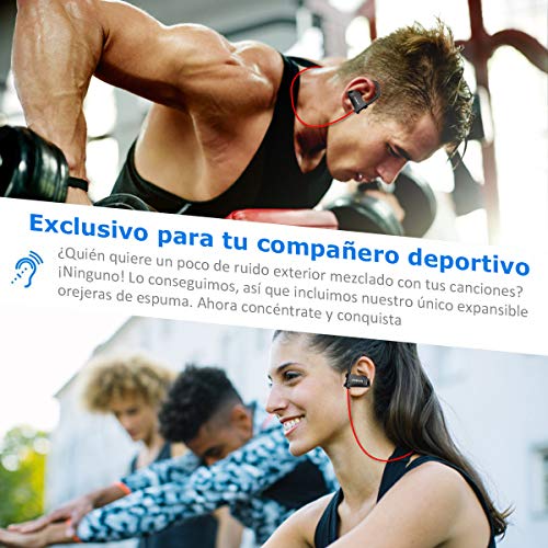 LOBKIN Auriculares inal  mbricos deportivos Bluetooth resistente al sudor IPX4 Fijaci  n estable en la oreja Cascos ergon  micos auricular con gancho para el o  do eliminaci  n de ruido cascos 6 horas de funcionamiento con micr  fono para running  entrenamiento  Gym  rojo 