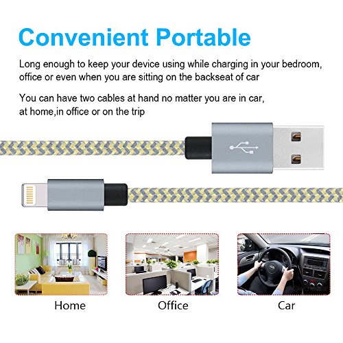 PeziMu iPhone Kabel Nylon, Geflochtenen USB Kabel für iPhone7 / 7plus / 6s / 6 plus, iPhone SE, iPhone 5s 5c 5, iPad, iPod – (1+2+3)M (Grau gold) - 7