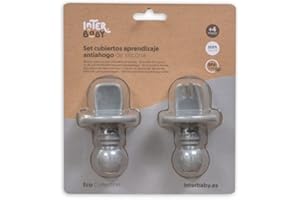 INTERBABY Set di posate per l'apprendimento in silicone anti-soffocamento, grigio