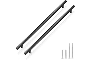 PinLin 20 Pack Kitchen Door Handles 224mm Hole Centre Flat Black Cabinet Handles Stainless Steel Cupboard T Bar Handle (Screws Included)