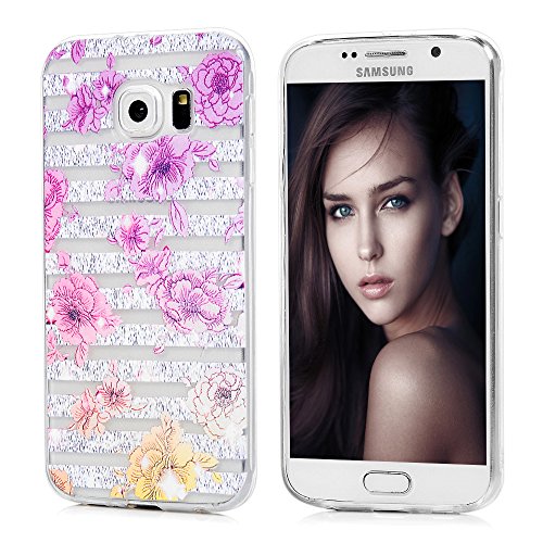 Badalink Hülle für Samsung Galaxy S6 Slimcase TPU Rose Blümchen und Strauchpäonie Gemalt Aufdruck Muster Schutzhülle Weich Flexibel Semi-transparent Wasserdicht Einteilige Handyhülle Soft Leicht Stoßstangen Case - 6