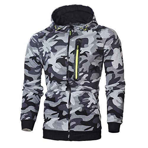 Preisvergleich Produktbild Geili Herren Kapuzenjacke Sweatjacke Oversized Camouflage Hoodie Langarm Reißverschluss Sweatshirtjacke Kapuzenpullover Workerhoodie Sport Sweatshirt mit Tasche