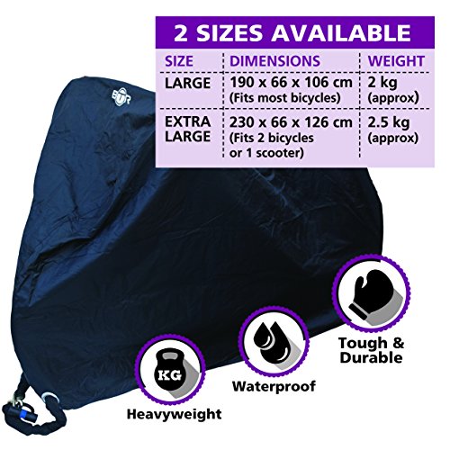 BTR strapazierfähige Fahrradgarage, Schutzbezug oder Abdeckplane, wasserfest, geeignet für Fahrräder und Scooter. Hochqualitatives Polyester Oxford Material, schwarz, 21D Oxford Material. Zur Unterbringung von bis zu 2 Fahrrädern - 2
