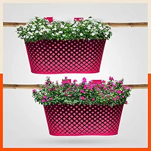 Patio by Bathla - Dia Hanging Metal Pot Holders/Planters for Balcony/Garden |Corrosion Resistant with Detachable Double Hooks |Pink - Set of 2