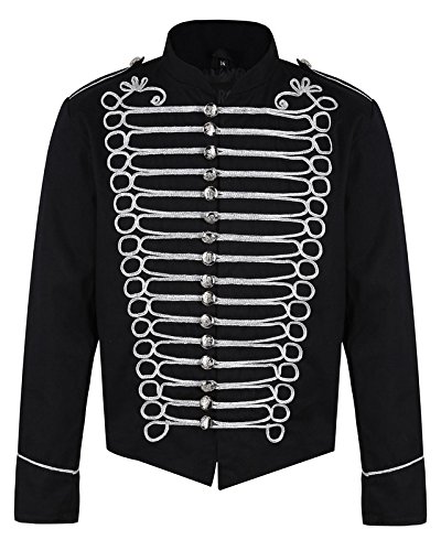 Ro Rox Chaqueta Ajustada de Desfile Militar Punk Percusionista en para Hombres - Negro & Plateado (Talla Masculina XL)