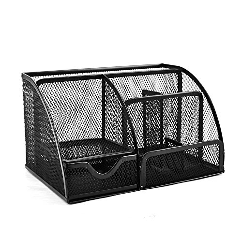 Preisvergleich Produktbild aibecy Schreibtisch Organizer für Büro / Desktop Organizer – Drahtgeflecht Multifunktionsgerät mit 7 Fächern, Schwarz